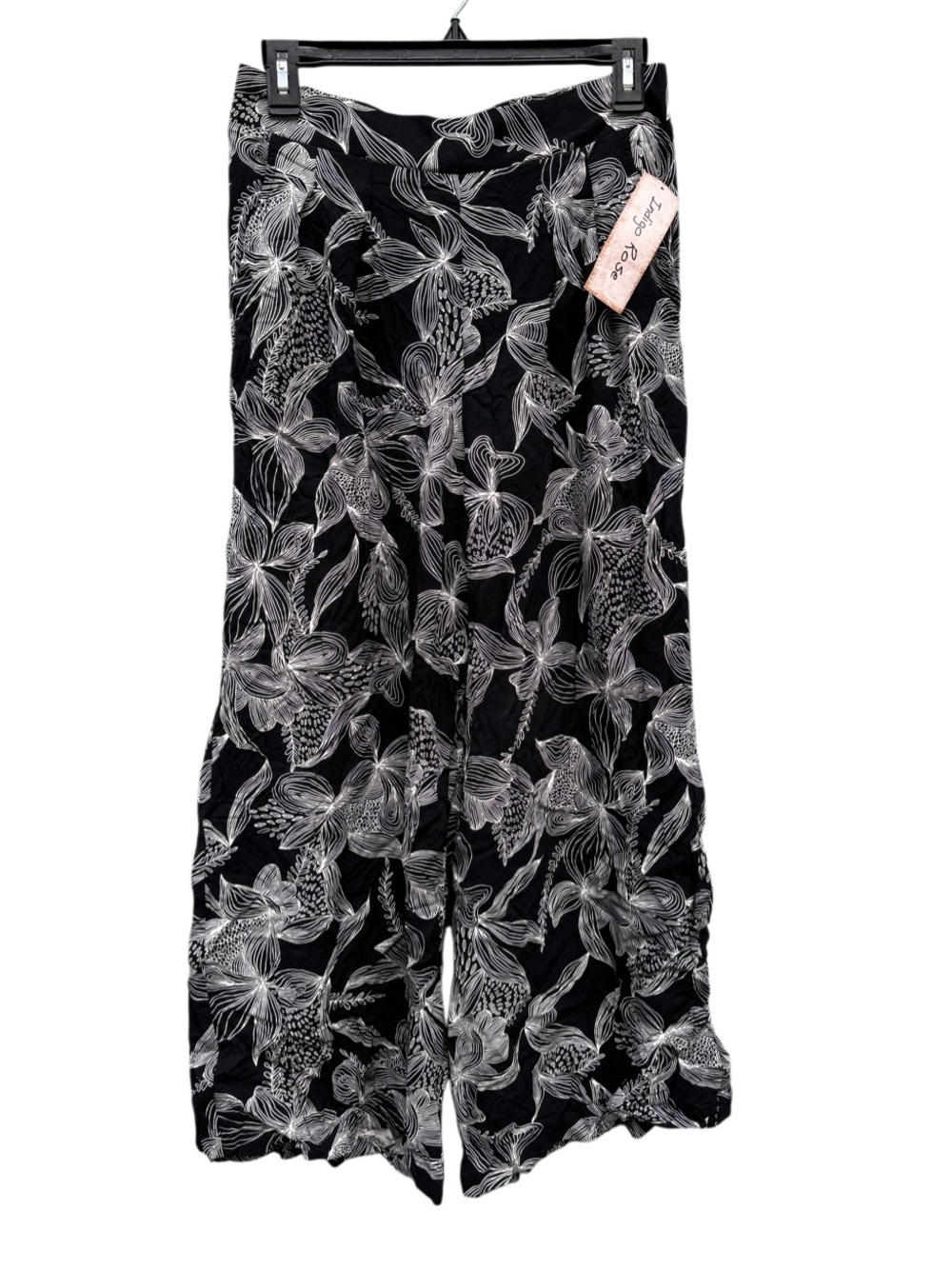 NWT Indigo Rose Boho Wide Leg Pants In Black & White Floral Size Small